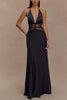 Seductive Details Satin Lace Waist Halter Tie-up Backless Maxi Dress