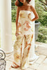 Island Time Linen Blend Unique Print Strapless Top and Elastic Waist Pocket Loose Pants Set
