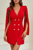 Solid Color V-neck Waist Double-breasted Elegant Mini Dress