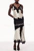 Party Focus Contrast Color Satin Lace Trim Elastic Waist Front Slit Maxi Skirt