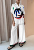 Dancing People Print Oversized Blouse and Elastic Waist Pocketed Pants Set