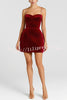 Harley Luxurious Velvet Fabric Jewel-embellished Shoulder Straps Pocket Tulip Mini Dress
