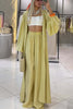 Beach Cottage Open Front Long Pleated Lantern Sleeve Long Cover-up Jacket