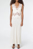 Wonderful Fusion Satin Lace Trim Poka Dot V-neck Drape Maxi Dress