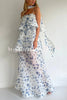 Ameile Organza Floral Print Tiered Slip Square Neck Scarf A-line Maxi Dress