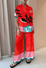 Abstract Vase Print Oversized Blouse and Elastic Waist Pocketed Pants Set