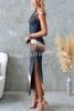 Esha Mesh Tie Dye Print Asymmetric Neck Twist Strap Stretch Maxi Dress