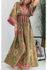 Beautiful Timeless Ethnic Paisley Print Drawstring Elastic Waist Kimono Maxi Dress