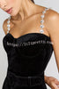 Eliza Luxurious Velvet Fabric Jewel-embellished Shoulder Straps Belted Flare Jumpsuit