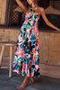 Bohemian Printed Gathered Halterneck Maxi Dress