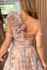 Romantic Ball Chiffon Floral One-shoulder Pleated Design Back Lace-up Gown Maxi Dress