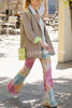 Music Festival Fanatic Tie Dye Print Sequin Back Elastic Waist Flare Pants