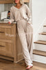 Oatmeal Morning Solid Color V-neck Sweatshirt and Elastic Waist Pocketed Lounge Pants Set
