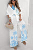 Coconut Palm Linen Blend Unique Print Oversized Shirt and Elastic Waist Pocket Loose Pants Set