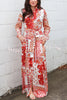 Bohemian Style Unique Printed Shirt Waist Tie Maxi Dress