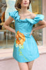 Eudora Satin Floral Print Cloud Twisted Neck Silhouette Mini Dress