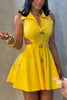 Fashion Sleeveless Lapel Metal Button Waist Cutout Mini Dress