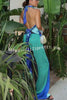 Coastal Muse Satin Unique Print Halter Scarf Tank and Elastic Waist Loose Pants Set