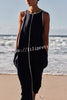 Palos Satin Navy with White Contrast Piping Pocketed A-line Maxi Dress