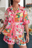 Colorful Fruits Linen Blend Unique Print Loose Shirt and Elastic Waist Pocketed Shorts Set