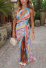 Ivanie Knit Colorful Zigzag Pattern One Shoulder Cutout Slit Maxi Dress