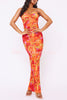 Cheyenne Floral Print Plisse Knot Bandeau Stretch Maxi Dress