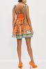 Linen Blend Unique Print Suspender Tie Casual Mini Dress