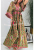 Beautiful Timeless Ethnic Paisley Print Drawstring Elastic Waist Kimono Maxi Dress