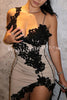 Sexy Lace Paneled Deep V Suspender Slim Midi Dress