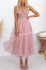 Romantic Fairytale Tulle Lace Bust Tie-up Waist Midi Dress