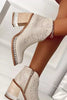 Stylish Embroidered Rivet Welt Acrylic Crystal High Heel Boots