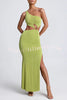 Kimora One Shoulder Cutout Detail Asymmetric Slit Stretch Maxi Dress