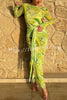 Nessie Mesh Unique Print Tie-up Waist Long Sleeve Stretch See-Through Maxi Dress