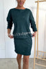 Solid Color Sparkly Round Neck Long Sleeve Casual Mini Dress