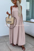 Long Story Solid Color Belted Pocket A-line Breathable Maxi Dress