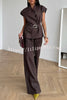 Modern City Double Breasted Belted Wide Short Sleeve Suit and Elastic Waist Loose Pants Set