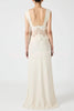 Wonderful Fusion Satin Lace Trim See-through Waist V-neck Drape Maxi Dress