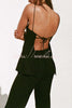 Vacation Day To Night Textured Lace-up Elastic Waist Backless Loose Jumpsuit