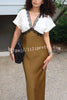 Fashionable Contrast Color V-neck Lace Stitching Maxi Dress