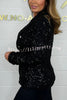 It's Party Time Sequin Silver Button Long Sleeve Lapel Blazer
