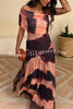 Unique Printed Off-the-shoulder Waisted Holiday Maxi Dress