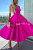 Sweet Cascade Solid Color Off Shoulder Pocket Full Hem Midi Dress