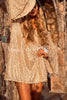Flowing Shimmer Sequin Tassel Fabric Bell Sleeve Back Tie-up Loose Mini Dress