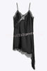 Elouise Satin Lace Trim V-neck Asymmetrical Hem Slip Mini Dress