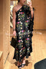 Vintage and Modern Floral and Shell Print One Shoulder Ruffle Trim Loose Midi Dress