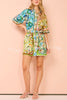 Sasha Linen Blend Unique Printed Shirt Style Tie-waist Mini Dress