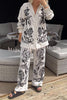 Bella Linen Blend Embroidered Floral Print Long Sleeve Loose Shirt and Elastic Waist Pocket Pants Set
