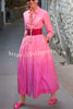 Sunset and City Linen Blend Gradient Print Wide Belt Pocketed Shirt Midi Dress