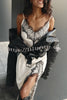 Breezy City Fall SatinLace Petal Trim Slip Tie-up H-line Slit Maxi Dress