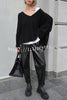 Warm Winter Ribbed Knit V-neck Batwing Sleeve Loose Relaxed Sweater